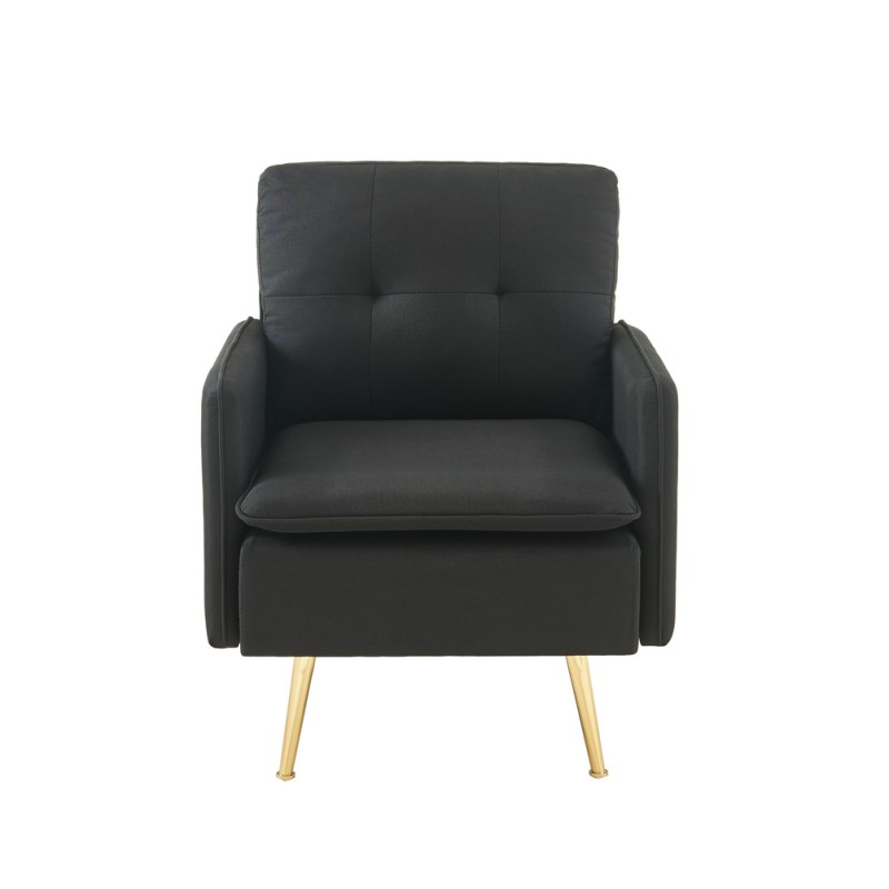 Fauteuil ADAM en tissu noir avec pieds en métal doré