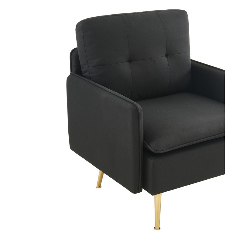 Fauteuil ADAM en tissu noir avec pieds en métal doré