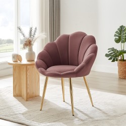Fauteuil CORAIL velours rose avec piétement doré