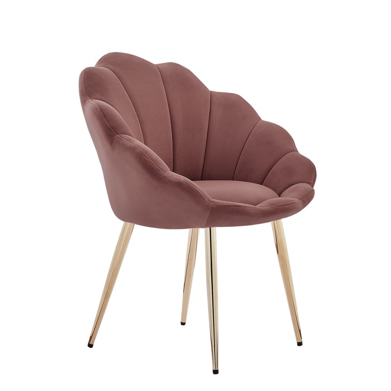 Fauteuil CORAIL velours rose avec piétement doré