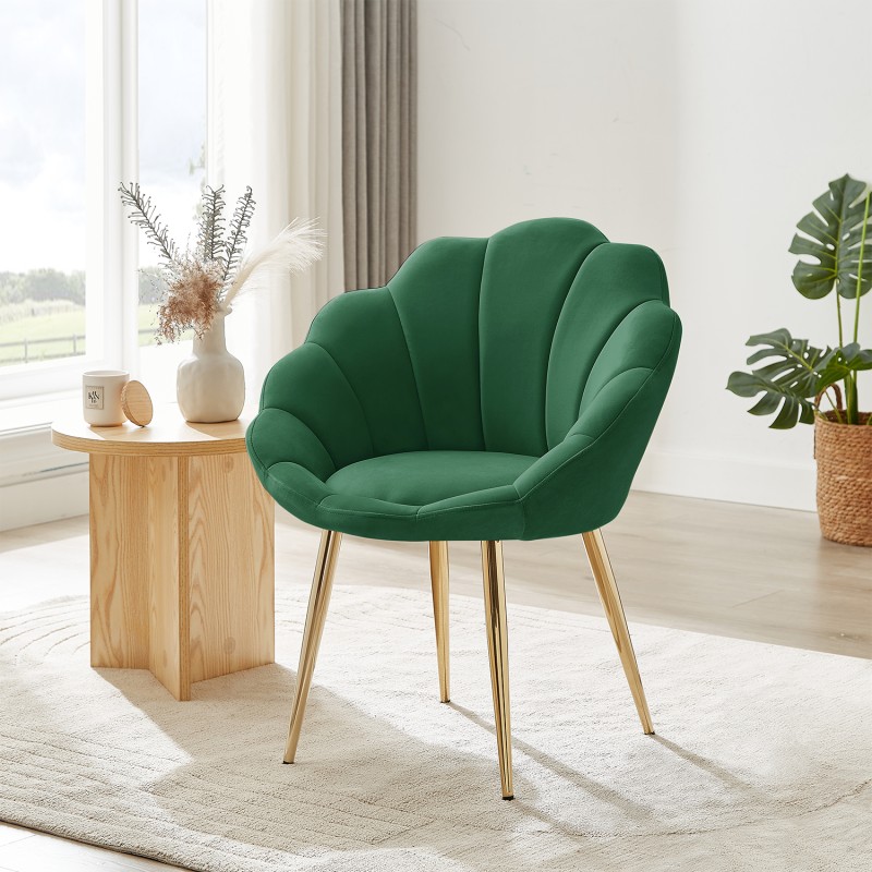 Fauteuil CORAIL velours vert sapin avec piétement doré
