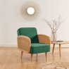 Fauteuil LEA cannage et velours vert avec piètement bois