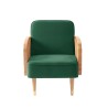 Fauteuil LEA cannage et velours vert avec piètement bois