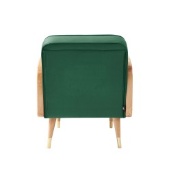 Fauteuil LEA cannage et velours vert avec piètement bois