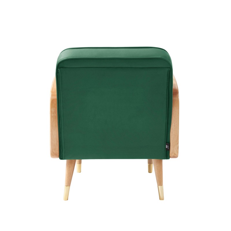 Fauteuil LEA cannage et velours vert avec piètement bois