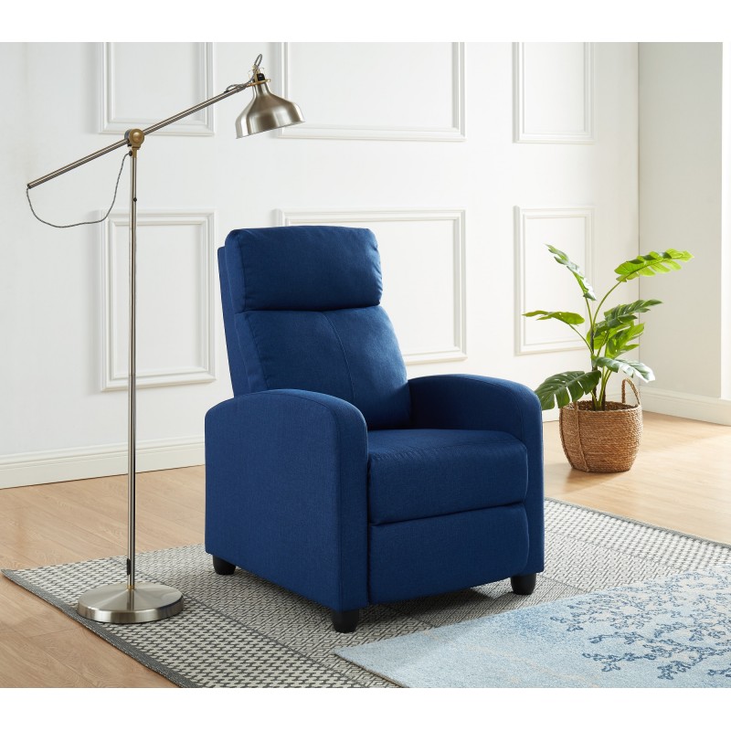 Fauteuil inclinable ALVA en tissu bleu jean fonction push back