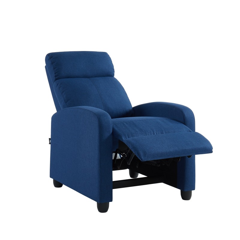 Fauteuil inclinable ALVA en tissu bleu jean fonction push back