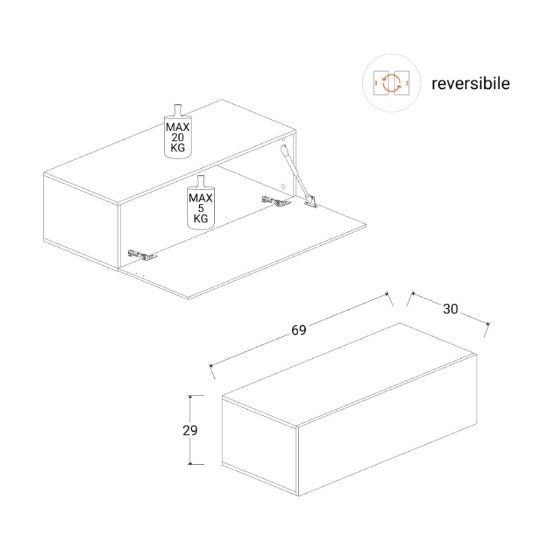 Rangement mural MARINA effet argile L69 x P30 x H29