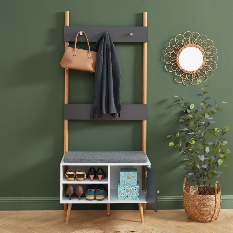 Vestiaire d'entrée ADELE gris anthracite et blanc 75cm