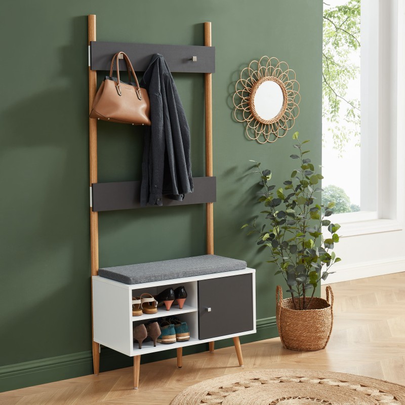 Vestiaire d'entrée ADELE gris anthracite et blanc 75cm