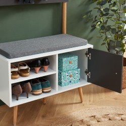 Vestiaire d'entrée ADELE gris anthracite et blanc 75cm