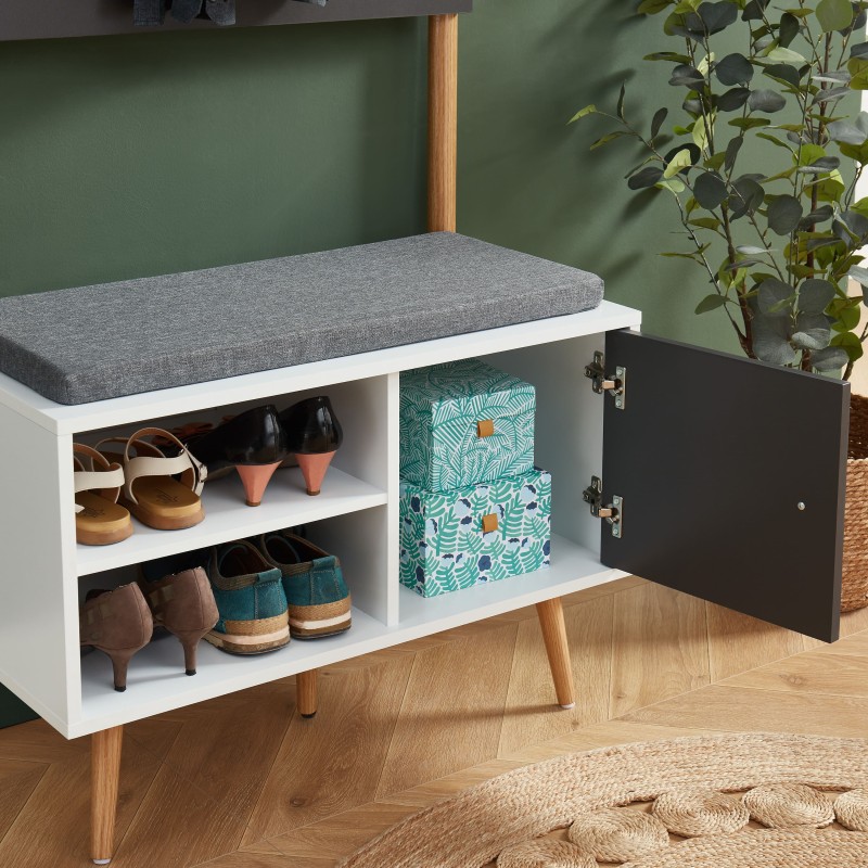 Vestiaire d'entrée ADELE gris anthracite et blanc 75cm