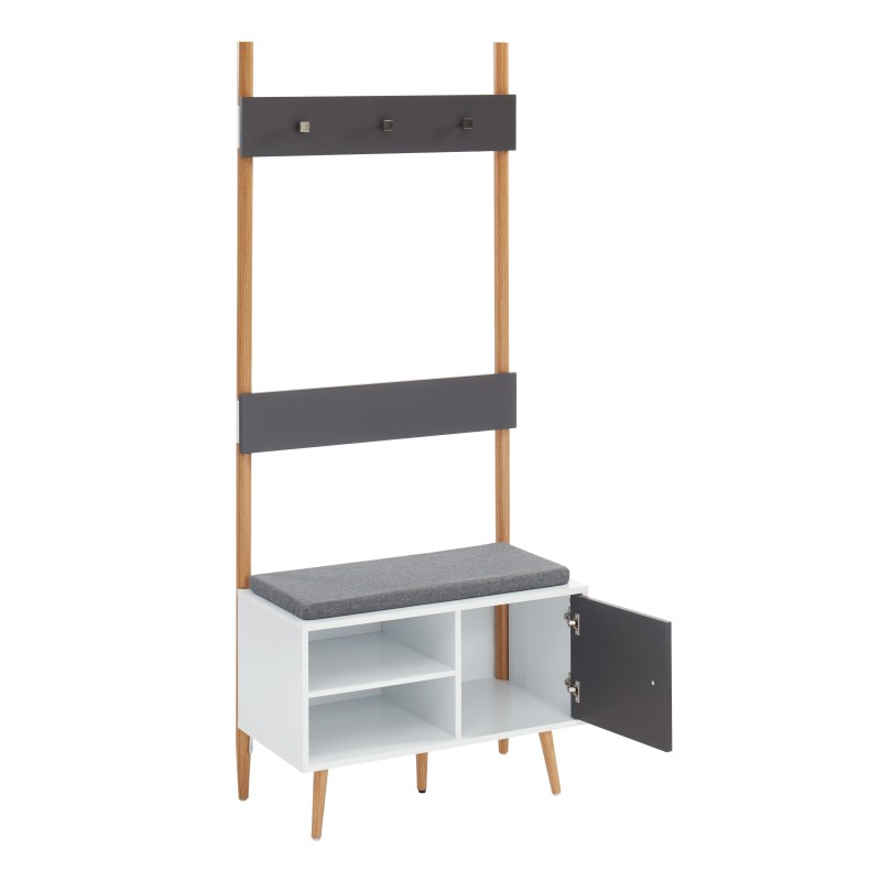 Vestiaire d'entrée ADELE gris anthracite et blanc 75cm