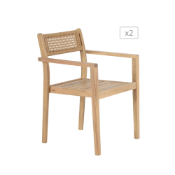 Lot de 2 fauteuils de jardin NORA en bois d'acacia FSC blanchi et résine tressée