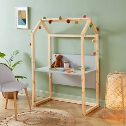Bureau enfant cabane TINY gris et pin massif évolutif