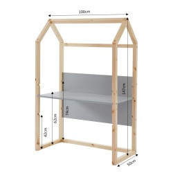 Bureau enfant cabane TINY gris et pin massif évolutif