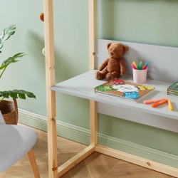 Bureau enfant cabane TINY gris et pin massif évolutif