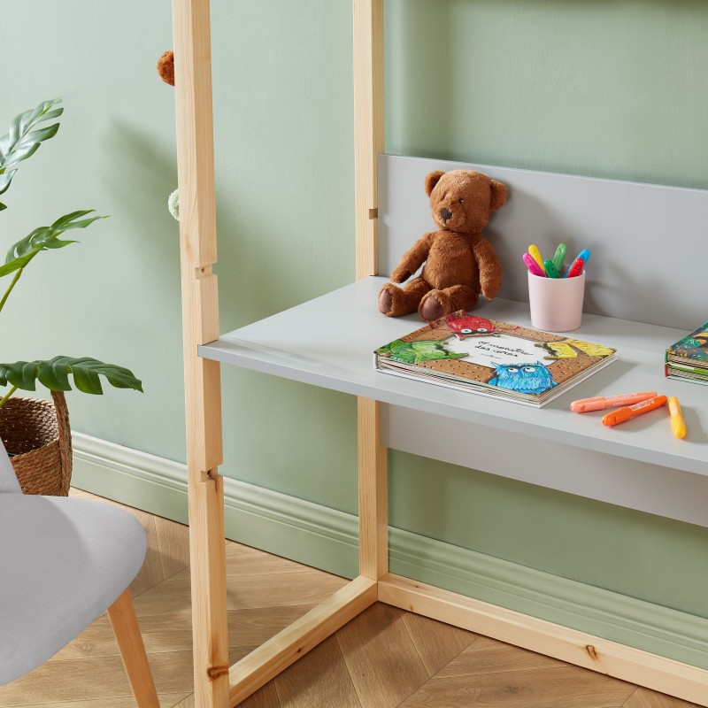 Bureau enfant cabane TINY gris et pin massif évolutif