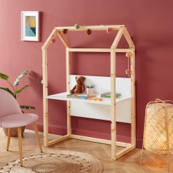 Bureau enfant cabane TINY blanc et pin massif évolutif