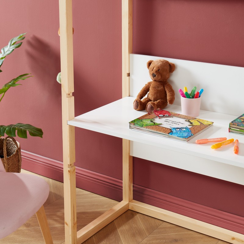 Bureau enfant cabane TINY blanc et pin massif évolutif