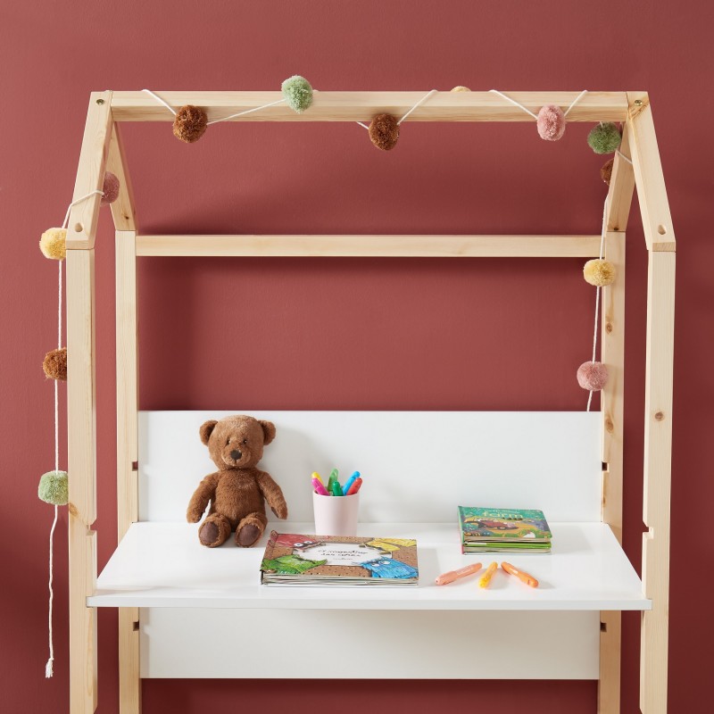 Bureau enfant cabane TINY blanc et pin massif évolutif