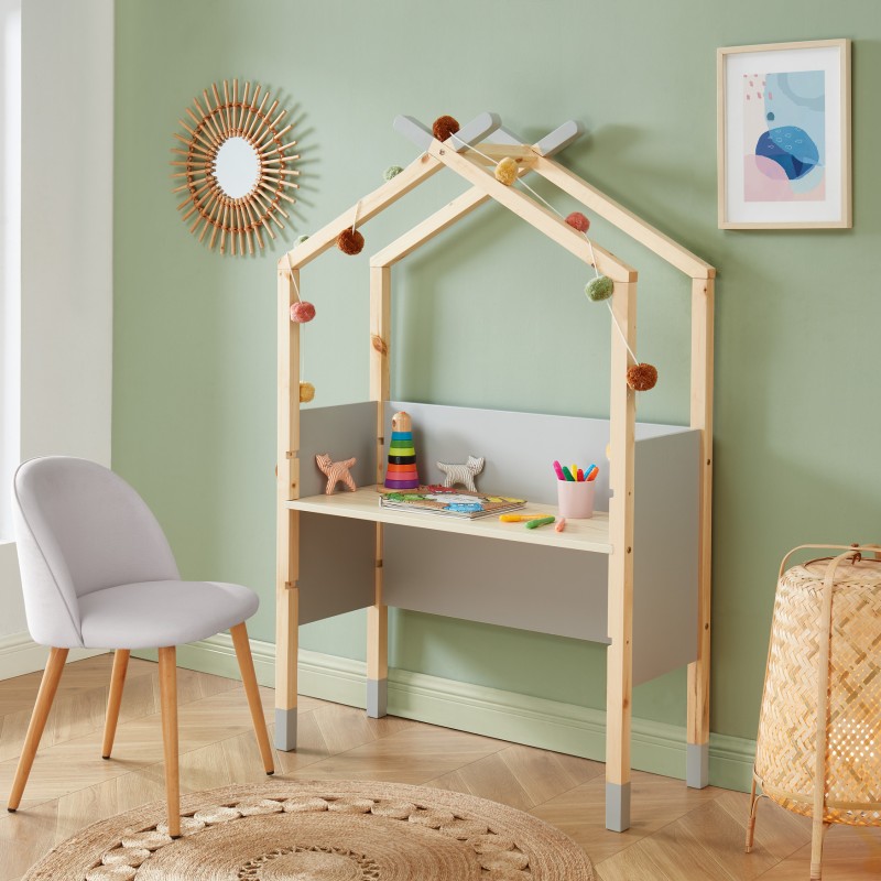 Bureau enfant tipi TINY gris et pin massif évolutif