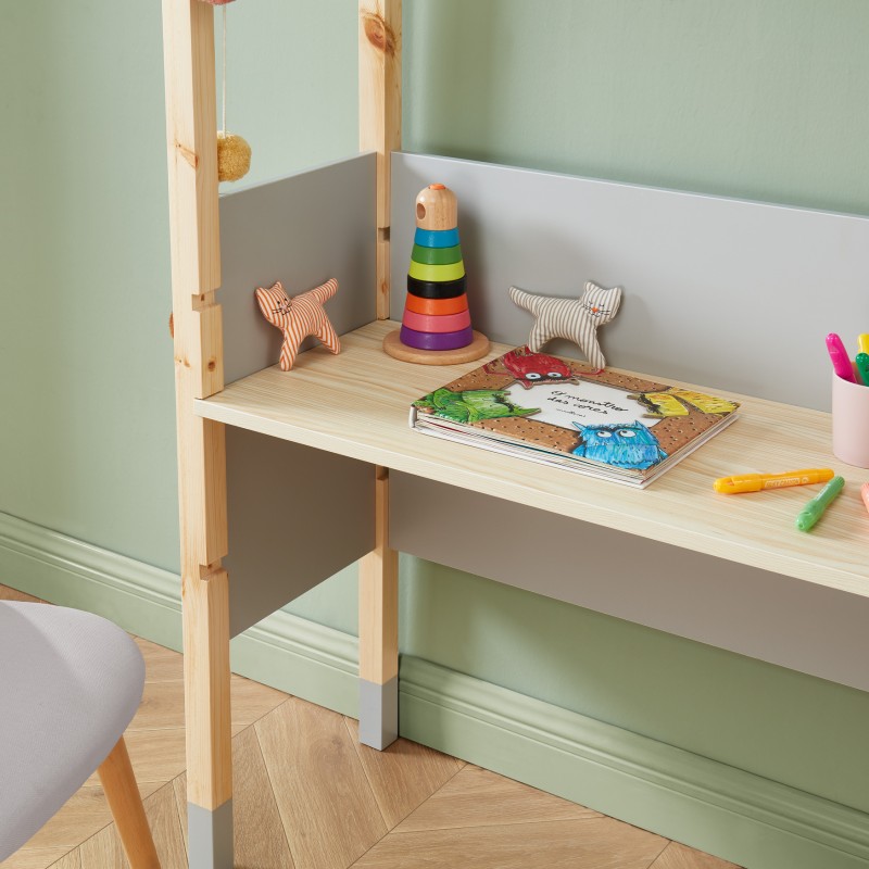 Bureau enfant tipi TINY gris et pin massif évolutif