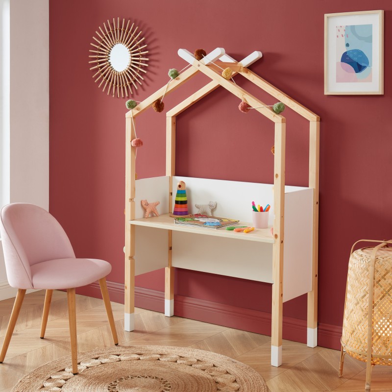 Bureau enfant tipi TINY blanc et pin massif évolutif