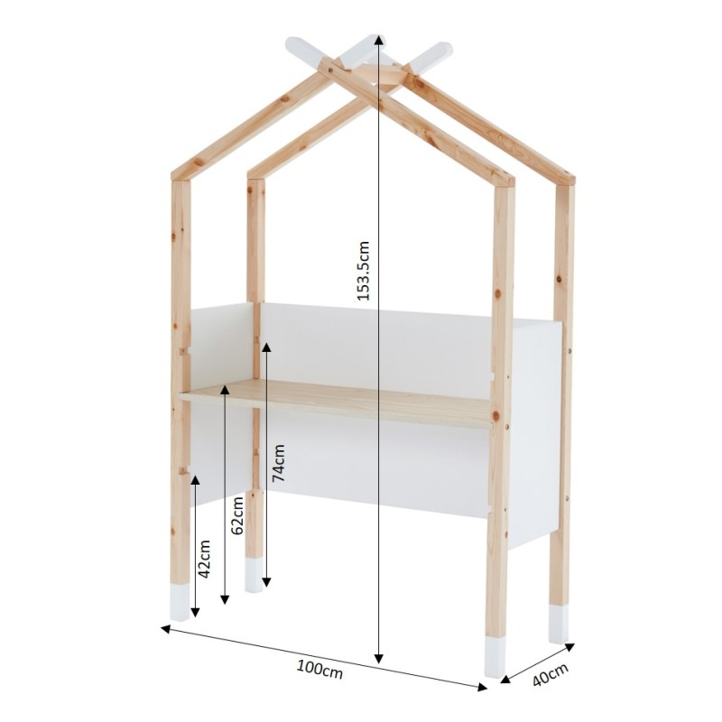 Bureau enfant tipi TINY blanc et pin massif évolutif