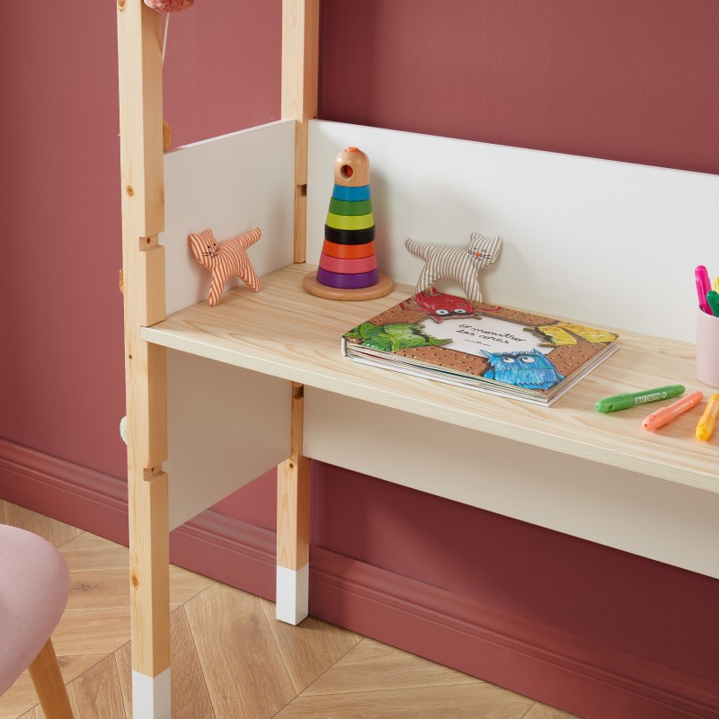 Bureau enfant tipi TINY blanc et pin massif évolutif