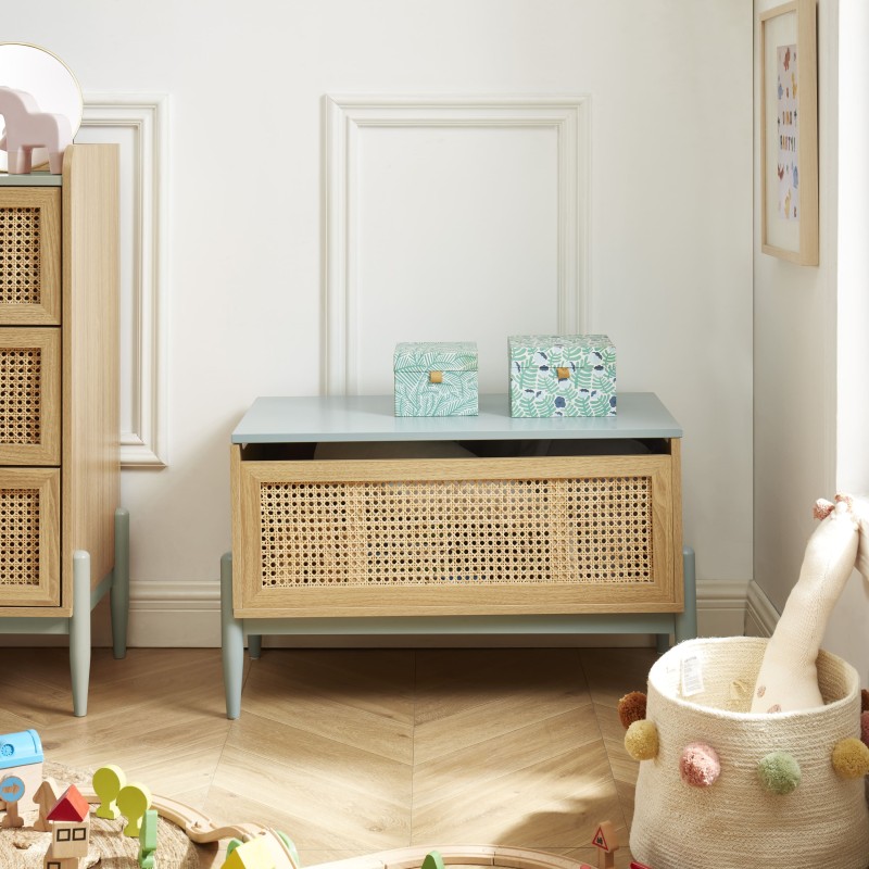 Coffre à jouet PABLO bleu et cannage rotin