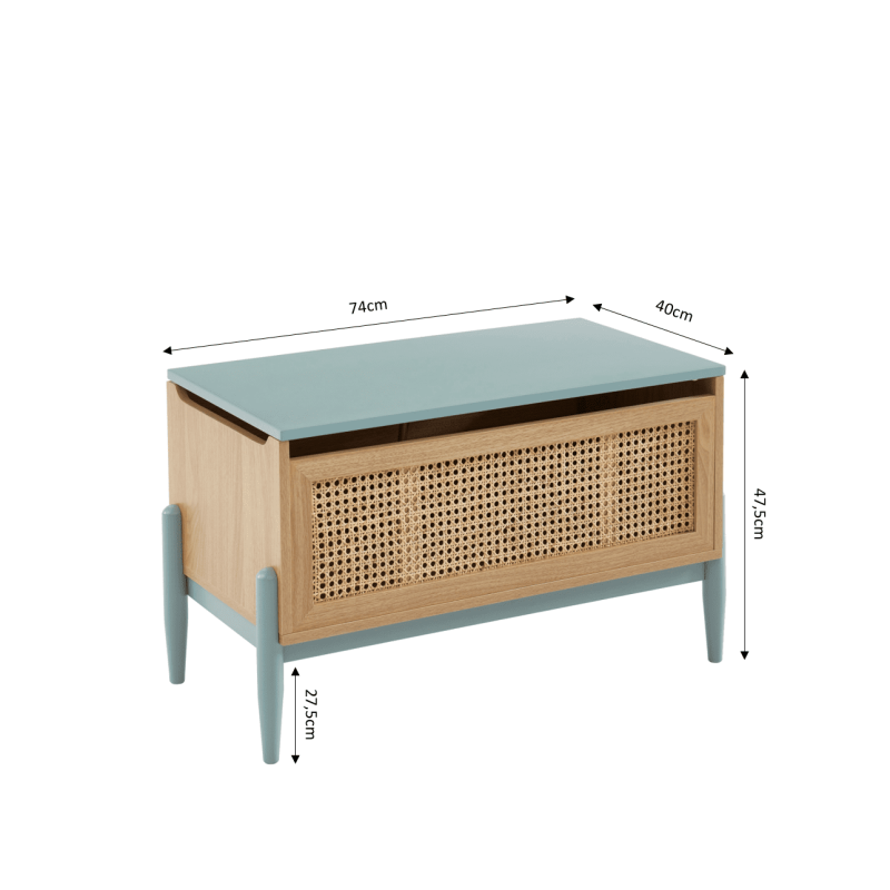 Coffre à jouet PABLO bleu et cannage rotin