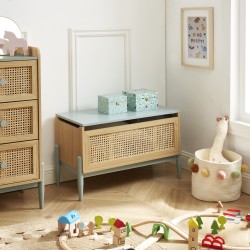 Coffre à jouet PABLO bleu et cannage rotin