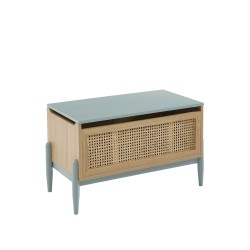 Coffre à jouet PABLO bleu et cannage rotin