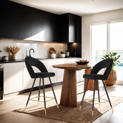 Lot de 2 tabourets BASILE en velours noir avec pieds noir et doré