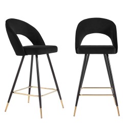 Lot de 2 tabourets BASILE en velours noir avec pieds noir et doré
