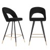 Lot de 2 tabourets BASILE en velours noir avec pieds noir et doré