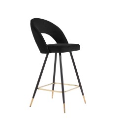 Lot de 2 tabourets BASILE en velours noir avec pieds noir et doré