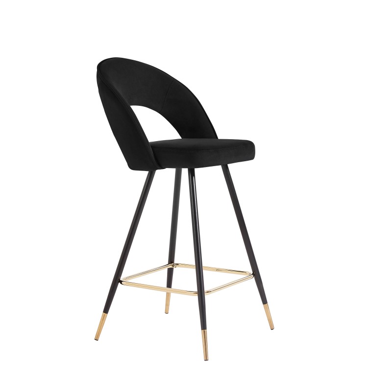 Lot de 2 tabourets BASILE en velours noir avec pieds noir et doré