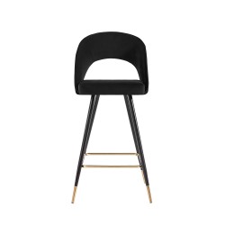 Lot de 2 tabourets BASILE en velours noir avec pieds noir et doré