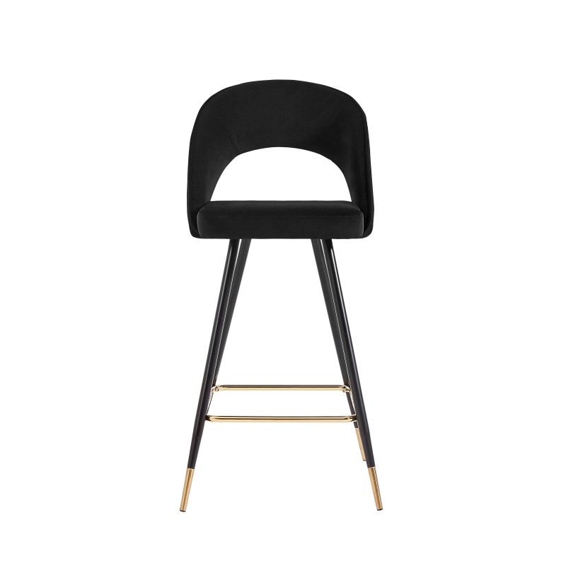 Lot de 2 tabourets BASILE en velours noir avec pieds noir et doré