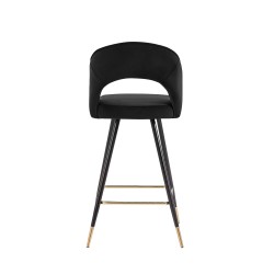 Lot de 2 tabourets BASILE en velours noir avec pieds noir et doré