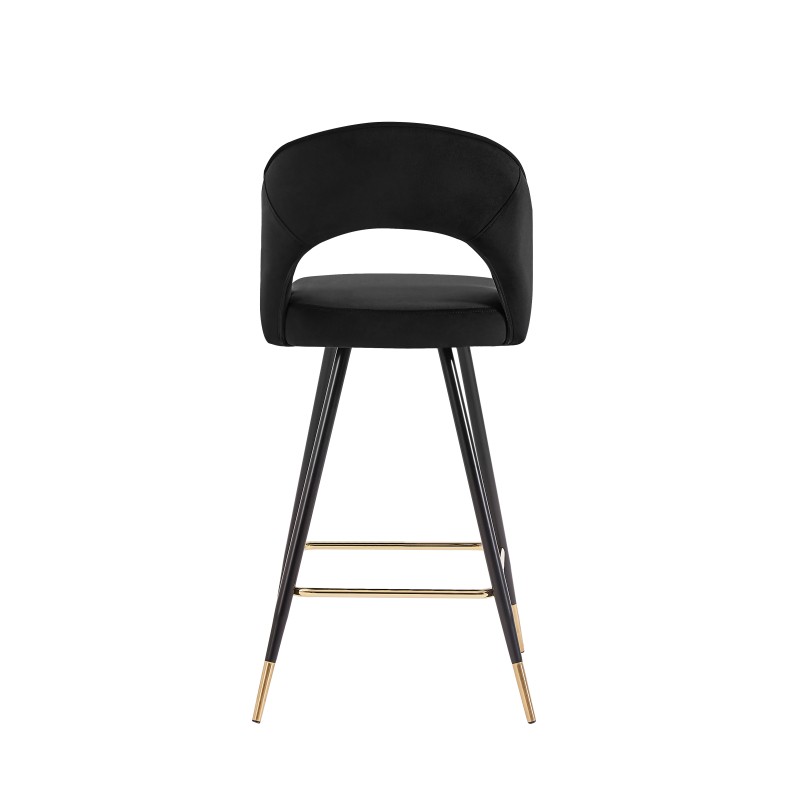 Lot de 2 tabourets BASILE en velours noir avec pieds noir et doré