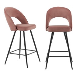 Lot de 2 tabourets BASILE en velours vieux rose avec pieds noir