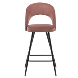 Lot de 2 tabourets BASILE en velours vieux rose avec pieds noir