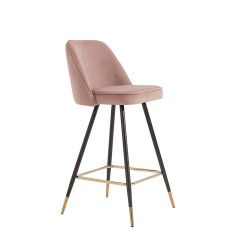 Lot de 2 tabourets EUGENE en velours vieux rose avec pieds noir et doré