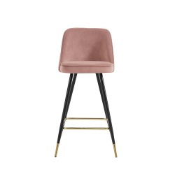 Lot de 2 tabourets EUGENE en velours vieux rose avec pieds noir et doré