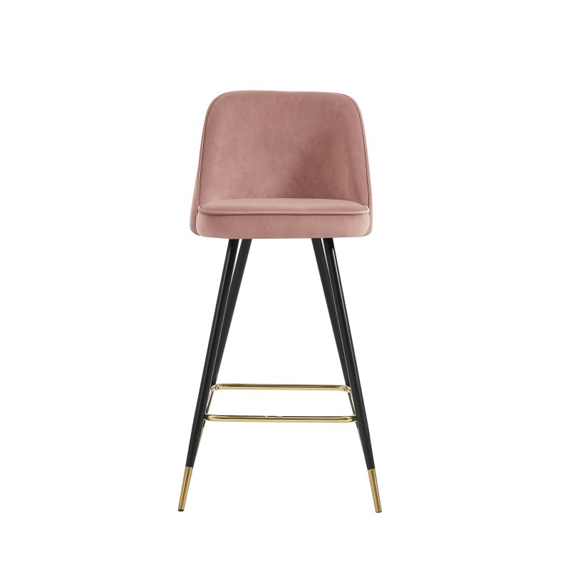 Lot de 2 tabourets EUGENE en velours vieux rose avec pieds noir et doré