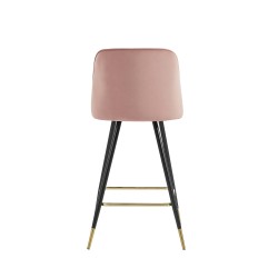 Lot de 2 tabourets EUGENE en velours vieux rose avec pieds noir et doré