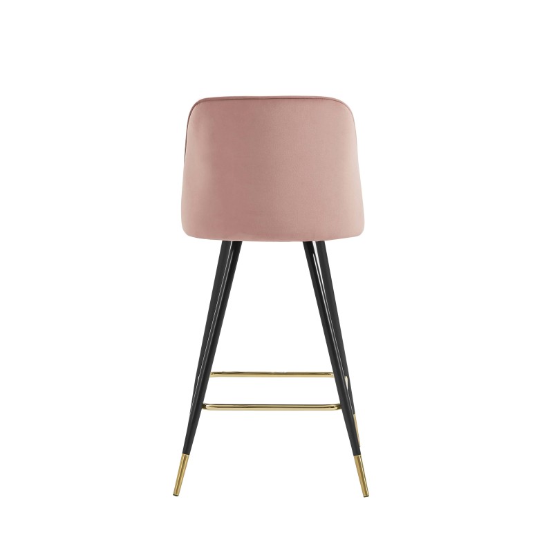 Lot de 2 tabourets EUGENE en velours vieux rose avec pieds noir et doré